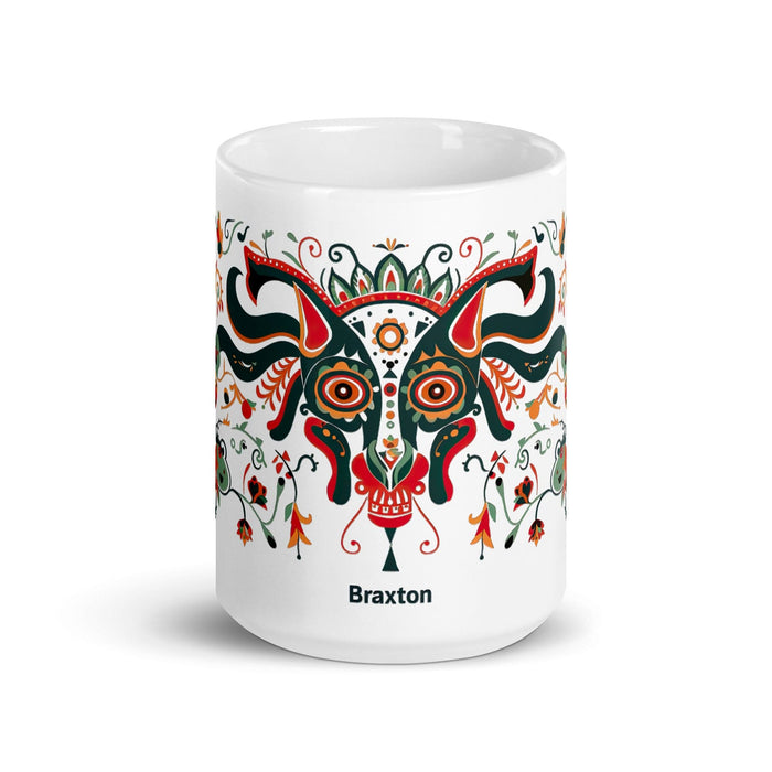 Braxton Exclusive Name Art Piece Home Office Work Coffee Mug Mexican Spanish Pride Gift Cup One-Of-A-Kind Calligraphy White Glossy Mug | B12 Mexicada