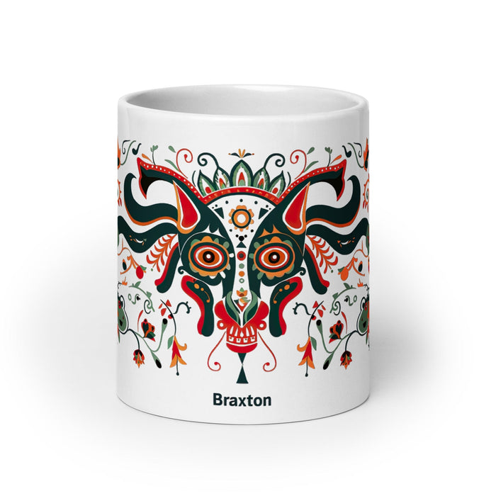 Braxton Exclusive Name Art Piece Home Office Work Coffee Mug Mexican Spanish Pride Gift Cup One-Of-A-Kind Calligraphy White Glossy Mug | B12 Mexicada