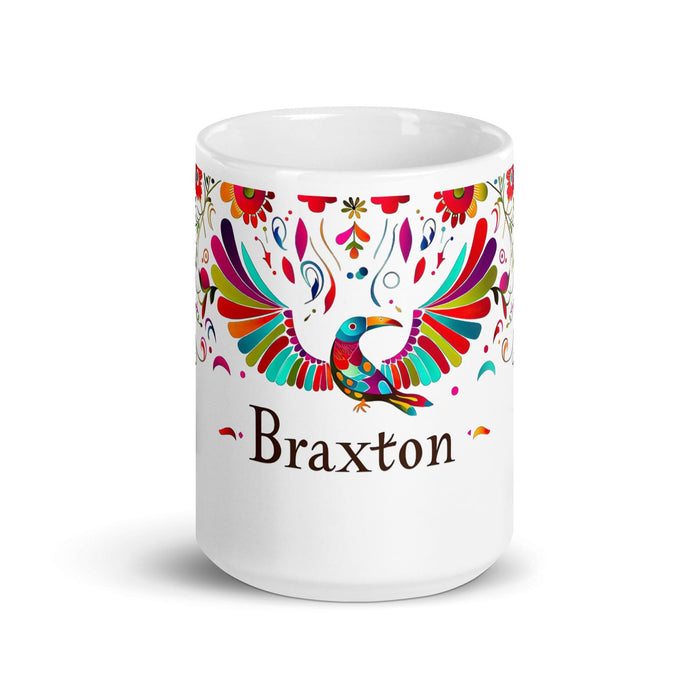 Braxton Exclusive Name Art Piece Home Office Work Coffee Mug Mexican Spanish Pride Gift Cup One-Of-A-Kind Calligraphy White Glossy Mug | B25 Mexicada