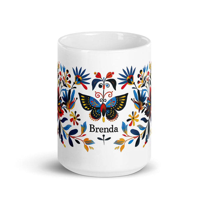 Brenda Exclusive Name Art Piece Home Office Work Coffee Mug Mexican Spanish Pride Gift Cup One-Of-A-Kind Calligraphy White Glossy Mug | B21 Mexicada