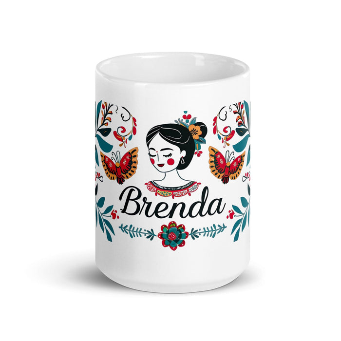 Brenda Exclusive Name Art Piece Home Office Work Coffee Mug Mexican Spanish Pride Gift Cup One-Of-A-Kind Calligraphy White Glossy Mug | B6 Mexicada