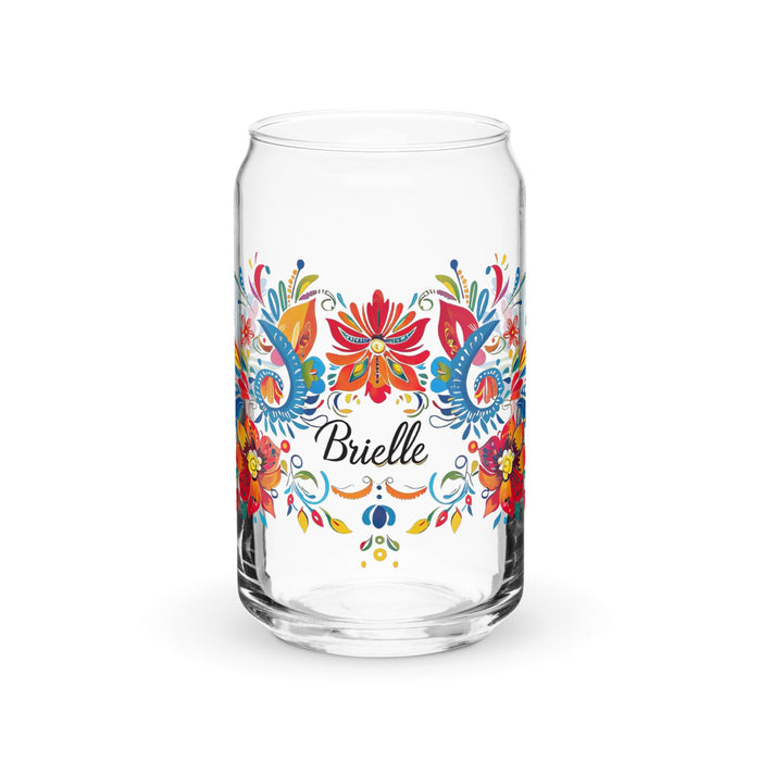 Brielle Exclusive Name Art Piece Can-Shaped Glass Home Office Work Mexican Spanish Pride Gift Cup One-Of-A-Kind Calligraphy Glass | B6 Mexicada 16 oz