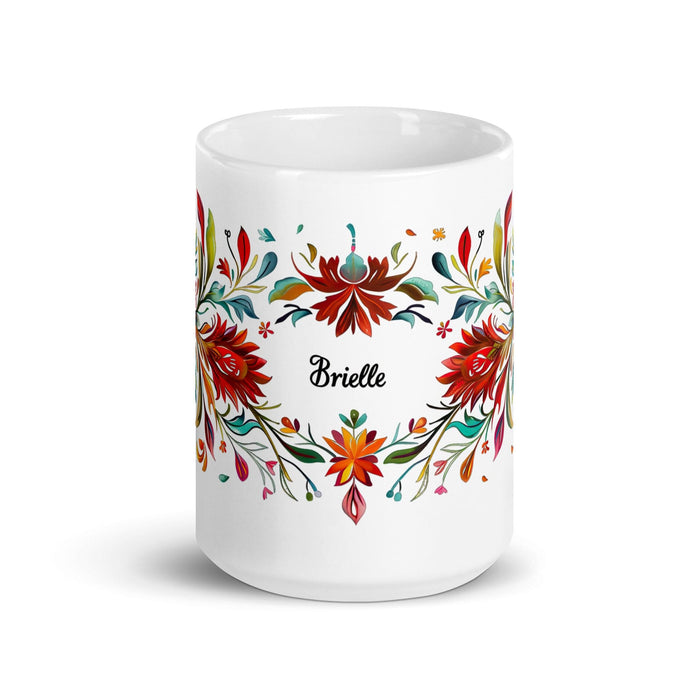 Brielle Exclusive Name Art Piece Home Office Work Coffee Mug Mexican Spanish Pride Gift Cup One-Of-A-Kind Calligraphy White Glossy Mug | B1 Mexicada