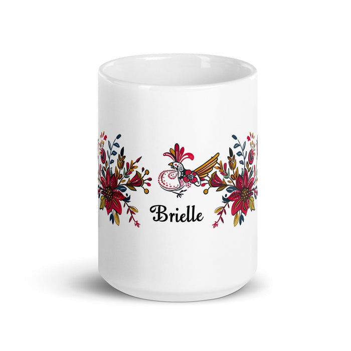 Brielle Exclusive Name Art Piece Home Office Work Coffee Mug Mexican Spanish Pride Gift Cup One-Of-A-Kind Calligraphy White Glossy Mug | B18 Mexicada