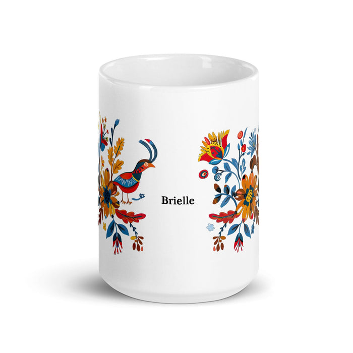 Brielle Exclusive Name Art Piece Home Office Work Coffee Mug Mexican Spanish Pride Gift Cup One-Of-A-Kind Calligraphy White Glossy Mug | B2 Mexicada