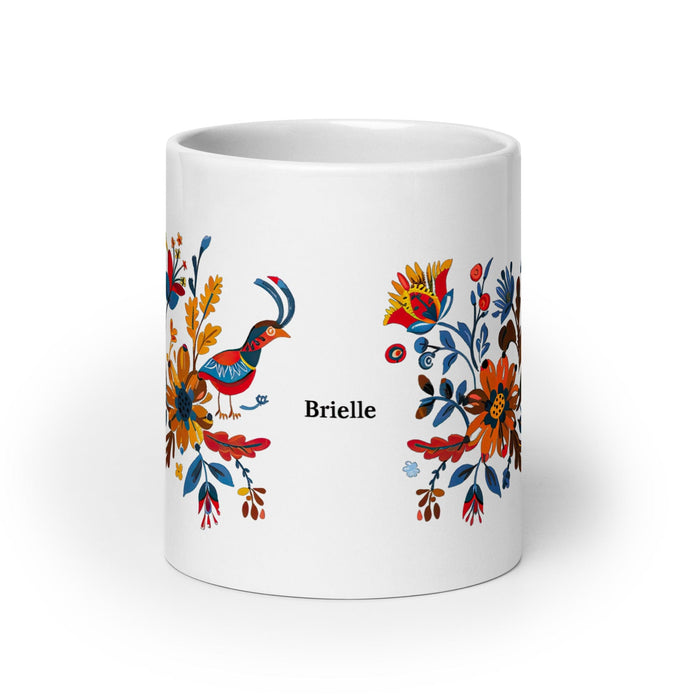 Brielle Exclusive Name Art Piece Home Office Work Coffee Mug Mexican Spanish Pride Gift Cup One-Of-A-Kind Calligraphy White Glossy Mug | B2 Mexicada