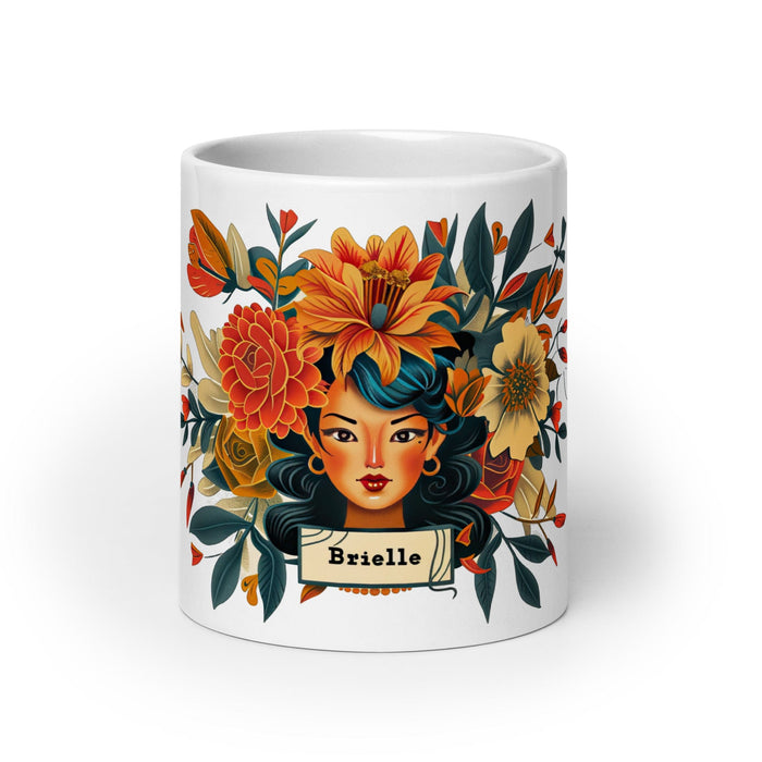 Brielle Exclusive Name Art Piece Home Office Work Coffee Mug Mexican Spanish Pride Gift Cup One-Of-A-Kind Calligraphy White Glossy Mug | B3 Mexicada