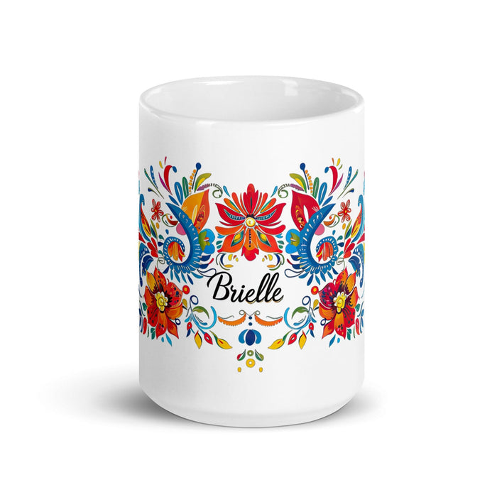 Brielle Exclusive Name Art Piece Home Office Work Coffee Mug Mexican Spanish Pride Gift Cup One-Of-A-Kind Calligraphy White Glossy Mug | B6 Mexicada