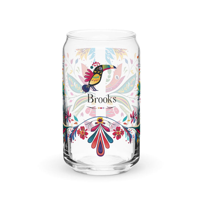 Brooks Exclusive Name Art Piece Can-Shaped Glass Home Office Work Mexican Spanish Pride Gift Cup One-Of-A-Kind Calligraphy Glass | B13 Mexicada 16 oz