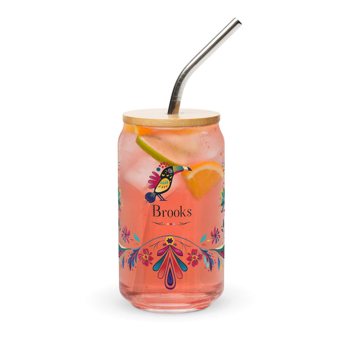 Brooks Exclusive Name Art Piece Can-Shaped Glass Home Office Work Mexican Spanish Pride Gift Cup One-Of-A-Kind Calligraphy Glass | B13 Mexicada