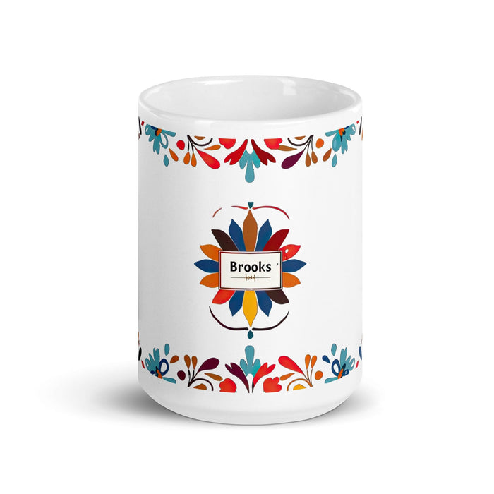 Brooks Exclusive Name Art Piece Home Office Work Coffee Mug Mexican Spanish Pride Gift Cup One-Of-A-Kind Calligraphy White Glossy Mug | B10 Mexicada