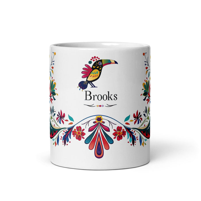 Brooks Exclusive Name Art Piece Home Office Work Coffee Mug Mexican Spanish Pride Gift Cup One-Of-A-Kind Calligraphy White Glossy Mug | B13 Mexicada