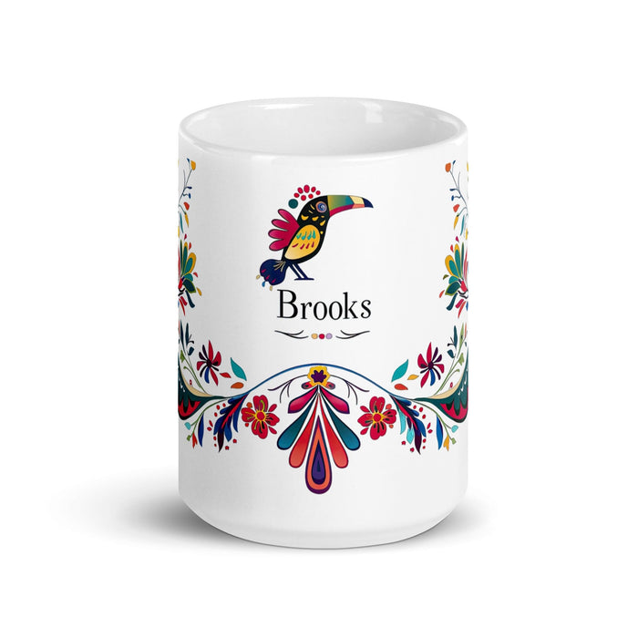 Brooks Exclusive Name Art Piece Home Office Work Coffee Mug Mexican Spanish Pride Gift Cup One-Of-A-Kind Calligraphy White Glossy Mug | B13 Mexicada