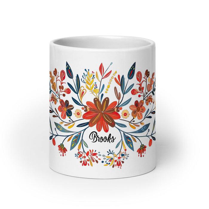 Brooks Exclusive Name Art Piece Home Office Work Coffee Mug Mexican Spanish Pride Gift Cup One-Of-A-Kind Calligraphy White Glossy Mug | B17 Mexicada