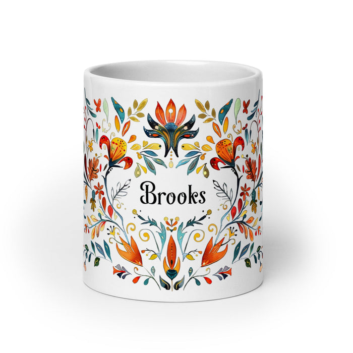 Brooks Exclusive Name Art Piece Home Office Work Coffee Mug Mexican Spanish Pride Gift Cup One-Of-A-Kind Calligraphy White Glossy Mug | B20 Mexicada