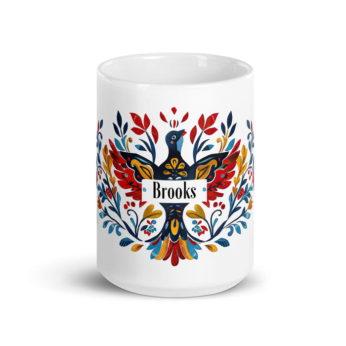 Brooks Exclusive Name Art Piece Home Office Work Coffee Mug Mexican Spanish Pride Gift Cup One-Of-A-Kind Calligraphy White Glossy Mug | B21 Mexicada