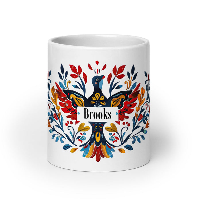 Brooks Exclusive Name Art Piece Home Office Work Coffee Mug Mexican Spanish Pride Gift Cup One-Of-A-Kind Calligraphy White Glossy Mug | B21 Mexicada