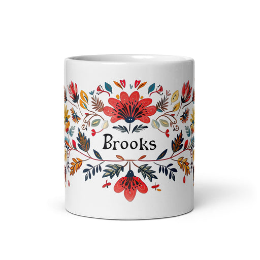 Brooks Exclusive Name Art Piece Home Office Work Coffee Mug Mexican Spanish Pride Gift Cup One-Of-A-Kind Calligraphy White Glossy Mug | B22 Mexicada