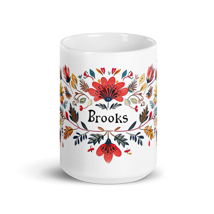 Brooks Exclusive Name Art Piece Home Office Work Coffee Mug Mexican Spanish Pride Gift Cup One-Of-A-Kind Calligraphy White Glossy Mug | B22 Mexicada