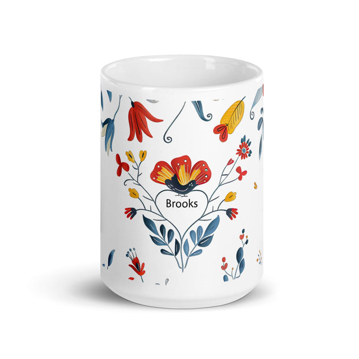 Brooks Exclusive Name Art Piece Home Office Work Coffee Mug Mexican Spanish Pride Gift Cup One-Of-A-Kind Calligraphy White Glossy Mug | B4 Mexicada