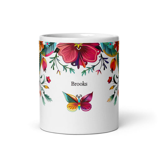 Brooks Exclusive Name Art Piece Home Office Work Coffee Mug Mexican Spanish Pride Gift Cup One-Of-A-Kind Calligraphy White Glossy Mug | B5 Mexicada