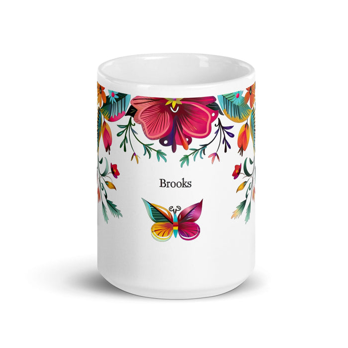 Brooks Exclusive Name Art Piece Home Office Work Coffee Mug Mexican Spanish Pride Gift Cup One-Of-A-Kind Calligraphy White Glossy Mug | B5 Mexicada