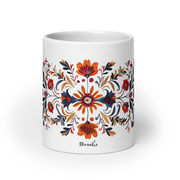 Brooks Exclusive Name Art Piece Home Office Work Coffee Mug Mexican Spanish Pride Gift Cup One-Of-A-Kind Calligraphy White Glossy Mug | B7 Mexicada