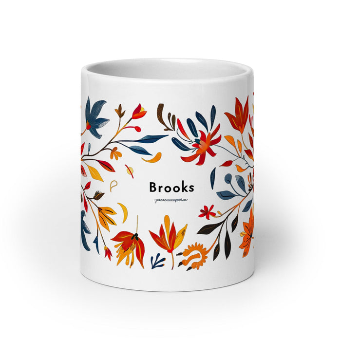 Brooks Exclusive Name Art Piece Home Office Work Coffee Mug Mexican Spanish Pride Gift Cup One-Of-A-Kind Calligraphy White Glossy Mug | B9 Mexicada