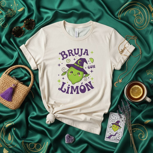 Bruja Con Limón T-Shirt, Cute Lime Witch Graphic Tee, Spanish Halloween Shirt, Funny Citrus Fruit Halloween Unisex Top, Magician Green Lemon Costume T-Shirt Mexicada