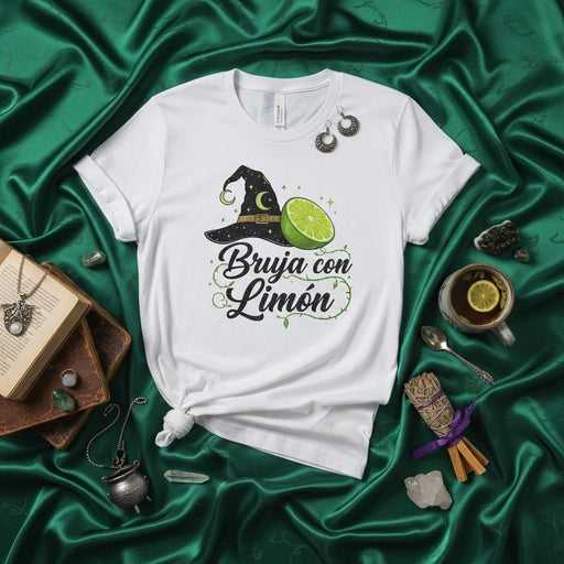 Bruja con Limón T-Shirt | Funny Spanish Witch Shirt with Lime Slice and Witch Hat | Unisex Halloween Graphic Tee Gift Idea for Witches and Magic Lovers Mexicada