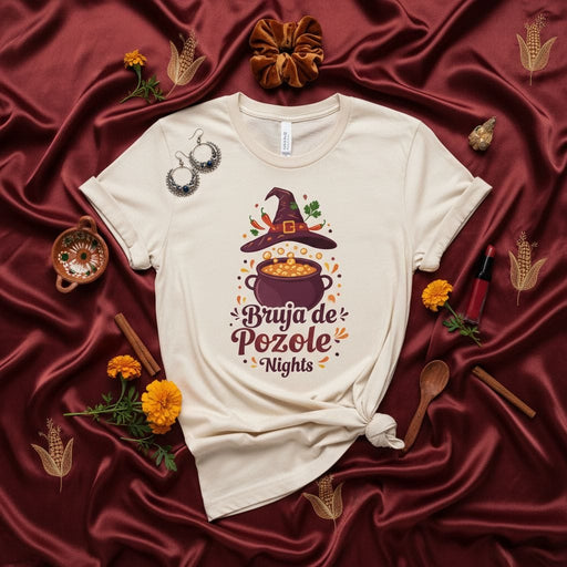 Bruja de Pozole Nights Witchy Shirt, Funny Halloween T-Shirt, Mexican Food Fall Tee, Cozy Spooky Season Party Top, Autumn Hispanic Cuisine Gift Idea Mexicada