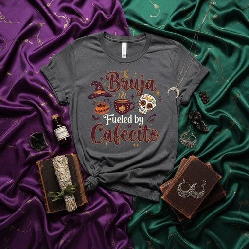 Bruja Fueled by Cafecito Halloween T-Shirt, Spanglish Witch Coffee Sugar Skull Tee, Latina Fall Shirt, Day of the Dead Shirt, Gift for Coffee Lover, Hispanic Heritage Month Top Mexicada