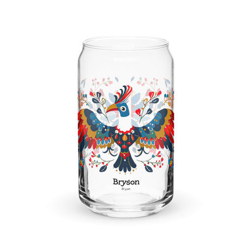 Bryson Exclusive Name Art Piece Can-Shaped Glass Home Office Work Mexican Spanish Pride Gift Cup One-Of-A-Kind Calligraphy Glass | B2 Mexicada 16 oz