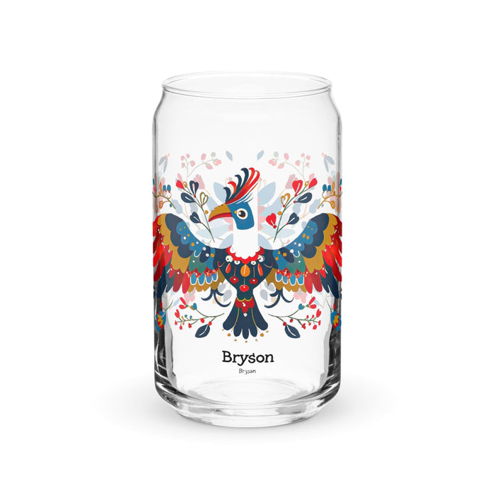 Bryson Exclusive Name Art Piece Can-Shaped Glass Home Office Work Mexican Spanish Pride Gift Cup One-Of-A-Kind Calligraphy Glass | B2 Mexicada 16 oz