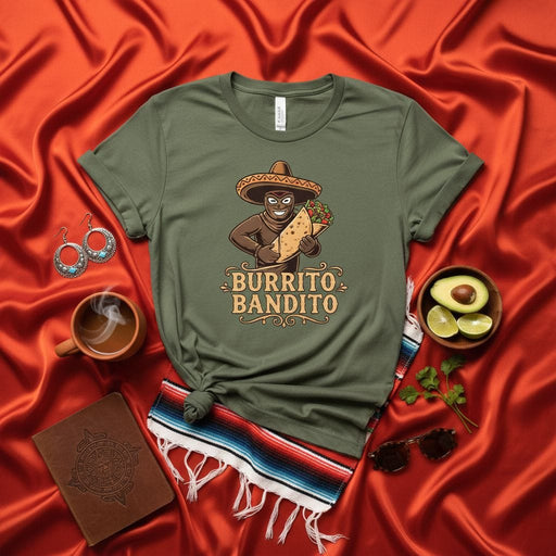 Burrito Bandito Shirt, Funny Taco Mexican Food Sombrero T-Shirt, Cinco de Mayo Graphic Tee, Cool Spanish Saying Gift for Men Women, Unisex Adult Novelty Apparel Clothing Mexicada