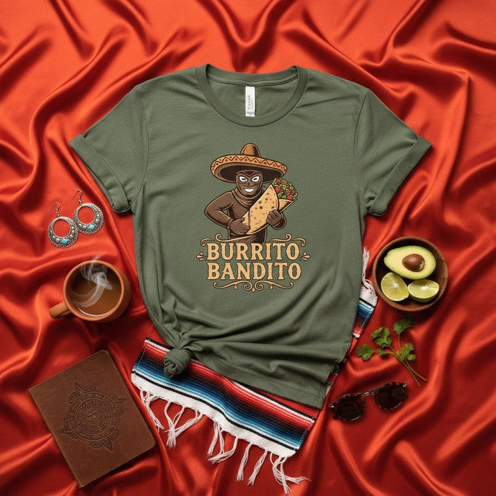Burrito Bandito Shirt, Funny Taco Mexican Food Sombrero T-Shirt, Cinco de Mayo Graphic Tee, Cool Spanish Saying Gift for Men Women, Unisex Adult Novelty Apparel Clothing Mexicada