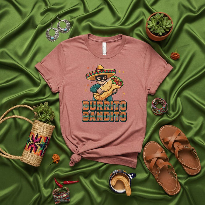 Burrito Bandito T-Shirt - Funny Mexican Food Lover Tee - Taco Tuesday Superhero Shirt - Unique Graphic Burrito Design - Unisex Top for Men and Women Mexicada