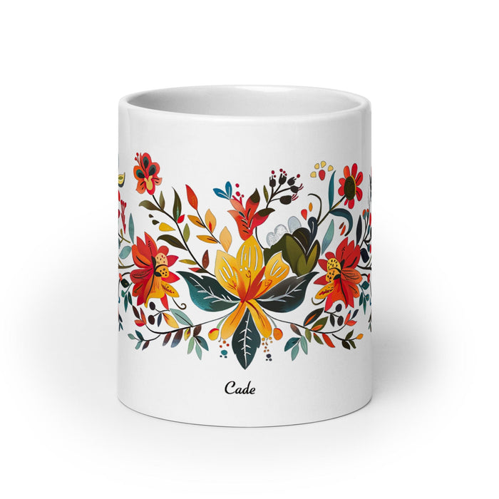 Cade Exclusive Name Art Piece Home Office Work Coffee Mug Mexican Spanish Pride Gift Cup One-Of-A-Kind Calligraphy White Glossy Mug | C14 Mexicada