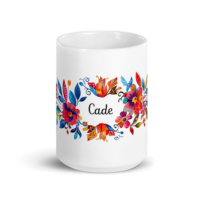 Cade Exclusive Name Art Piece Home Office Work Coffee Mug Mexican Spanish Pride Gift Cup One-Of-A-Kind Calligraphy White Glossy Mug | C22 Mexicada