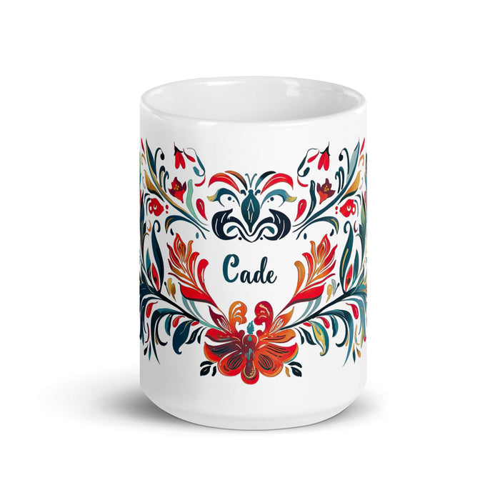 Cade Exclusive Name Art Piece Home Office Work Coffee Mug Mexican Spanish Pride Gift Cup One-Of-A-Kind Calligraphy White Glossy Mug | C8 Mexicada