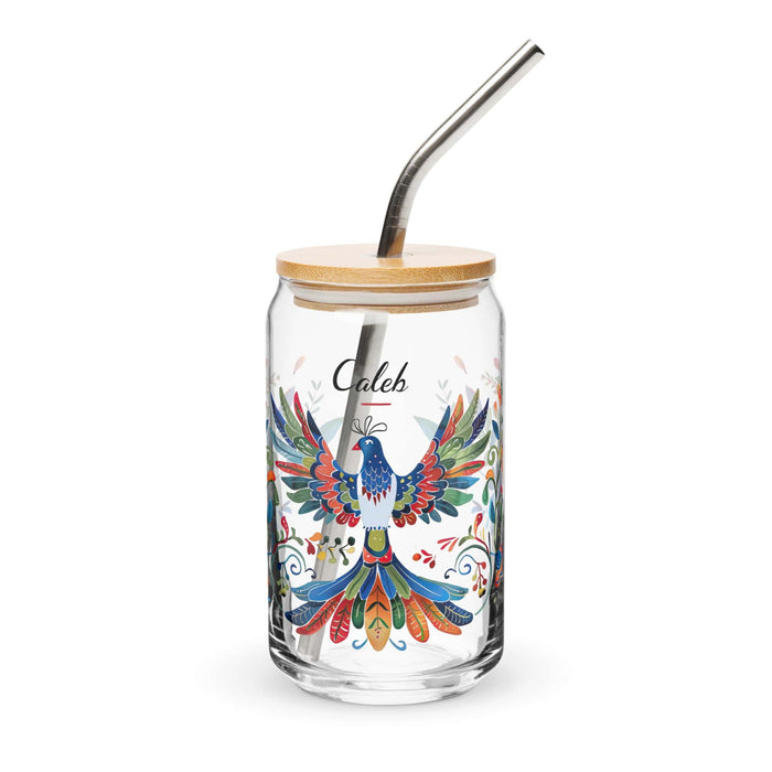 Caleb Exclusive Name Art Piece Can-Shaped Glass Home Office Work Mexican Spanish Pride Gift Cup One-Of-A-Kind Calligraphy Glass | C11 Mexicada 16 oz With Lid & Straw