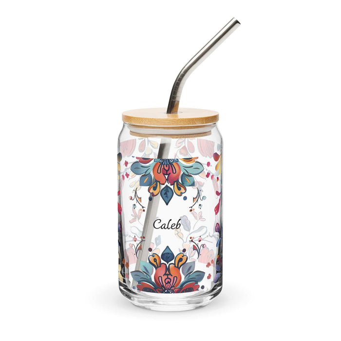 Caleb Exclusive Name Art Piece Can-Shaped Glass Home Office Work Mexican Spanish Pride Gift Cup One-Of-A-Kind Calligraphy Glass | C3 Mexicada 16 oz With Lid & Straw