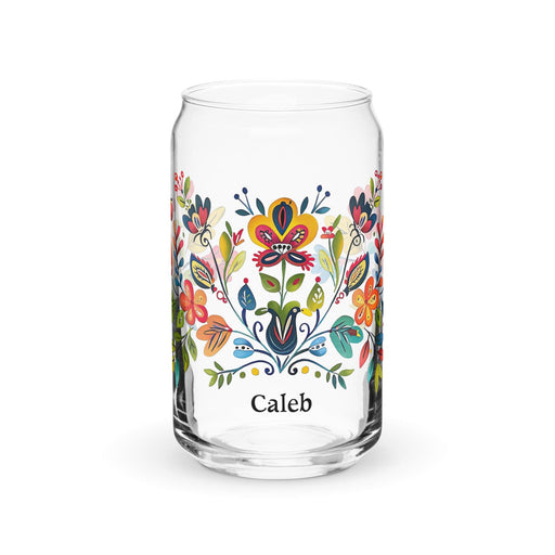 Caleb Exclusive Name Art Piece Can-Shaped Glass Home Office Work Mexican Spanish Pride Gift Cup One-Of-A-Kind Calligraphy Glass | C4 Mexicada 16 oz