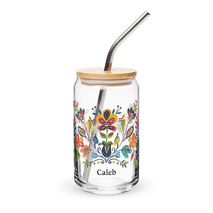 Caleb Exclusive Name Art Piece Can-Shaped Glass Home Office Work Mexican Spanish Pride Gift Cup One-Of-A-Kind Calligraphy Glass | C4 Mexicada 16 oz With Lid & Straw