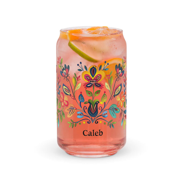 Caleb Exclusive Name Art Piece Can-Shaped Glass Home Office Work Mexican Spanish Pride Gift Cup One-Of-A-Kind Calligraphy Glass | C4 Mexicada