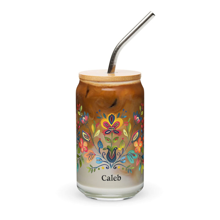 Caleb Exclusive Name Art Piece Can-Shaped Glass Home Office Work Mexican Spanish Pride Gift Cup One-Of-A-Kind Calligraphy Glass | C4 Mexicada