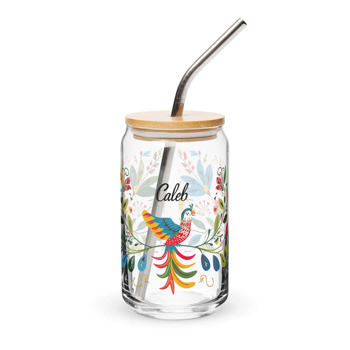 Caleb Exclusive Name Art Piece Can-Shaped Glass Home Office Work Mexican Spanish Pride Gift Cup One-Of-A-Kind Calligraphy Glass | C5 Mexicada 16 oz With Lid & Straw