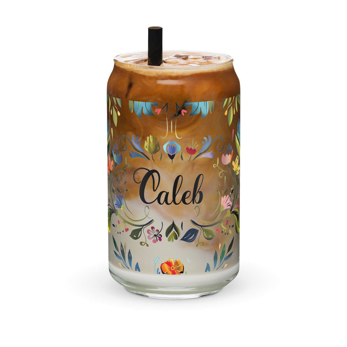 Caleb Exclusive Name Art Piece Can-Shaped Glass Home Office Work Mexican Spanish Pride Gift Cup One-Of-A-Kind Calligraphy Glass | C9 Mexicada