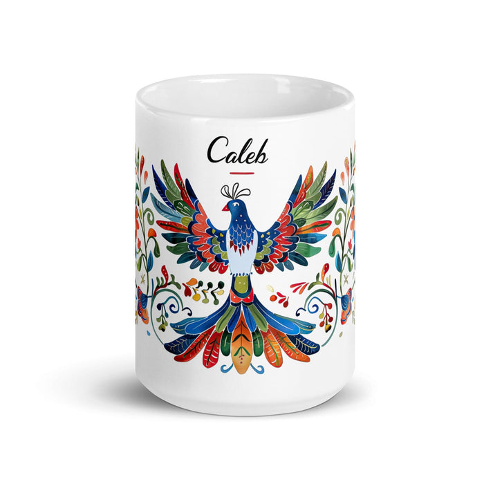 Caleb Exclusive Name Art Piece Home Office Work Coffee Mug Mexican Spanish Pride Gift Cup One-Of-A-Kind Calligraphy White Glossy Mug | C11 Mexicada