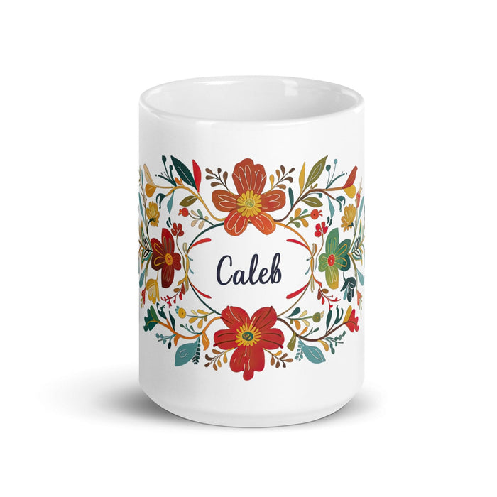 Caleb Exclusive Name Art Piece Home Office Work Coffee Mug Mexican Spanish Pride Gift Cup One-Of-A-Kind Calligraphy White Glossy Mug | C2 Mexicada